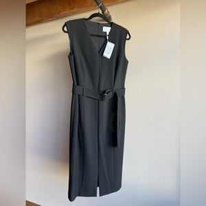 NWT Hugo Boss Women's "Dadorina" Black V-Neck Belted Sleeveless Pencil Dress 8